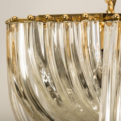 Curved Crystal Glass and Gilt Brass Chandeliers by Venini, Italy, 1970s, Set of 2-VDW-712785