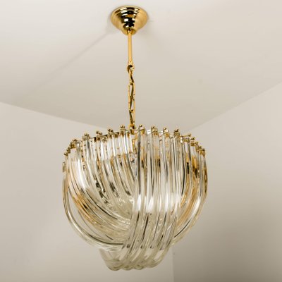 Curved Crystal Glass and Gilt Brass Chandeliers by Venini, Italy, 1970s, Set of 2-VDW-712785