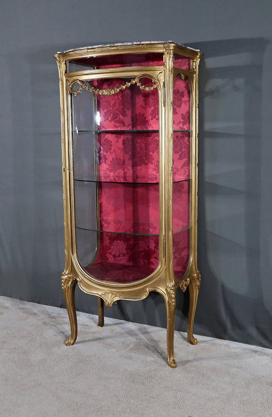 Curved Display Case in Golden Wood, Early 20th Century