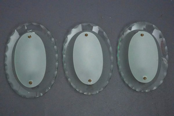 Curved Glass Sconces by Cristal Art, Italy, 1960s, Set of 3-OT-2040497