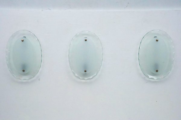 Curved Glass Sconces by Cristal Art, Italy, 1960s, Set of 3-OT-2040497