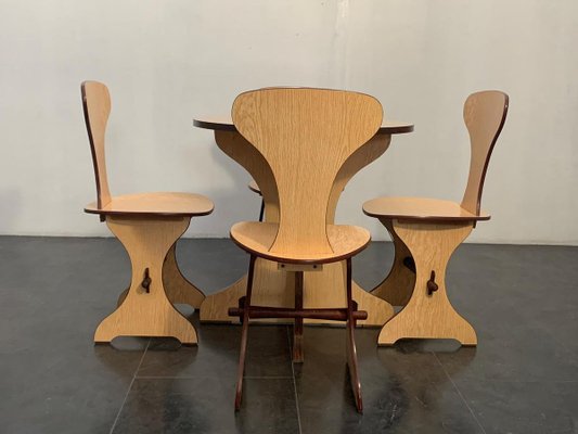 Curved Plywood and Laminate Rosewood Dining Table & Chairs Set from Pedini Fano, 1960s, Set of 5-IJR-782165