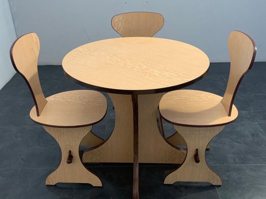 Curved Plywood and Laminate Rosewood Dining Table & Chairs Set from Pedini Fano, 1960s, Set of 5-IJR-782165