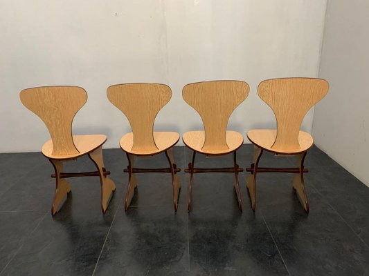 Curved Plywood and Laminate Rosewood Dining Table & Chairs Set from Pedini Fano, 1960s, Set of 5-IJR-782165