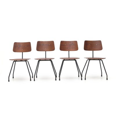 Curved Plywood and Metal Chair, 1950s , Set of 4-EZ-1451281