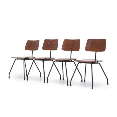 Curved Plywood and Metal Chair, 1950s , Set of 4-EZ-1451281