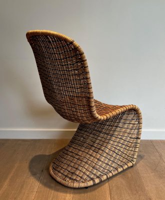 Curved Rattan Chairs, 1970s, Set of 4-BA-1706061