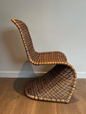 Curved Rattan Chairs, 1970s, Set of 4-BA-1706061