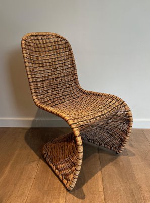 Curved Rattan Chairs, 1970s, Set of 4-BA-1706061