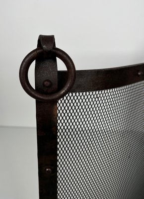 Curved Riveted Wrought Iron Firewall in the style of Jacques Adnet, 1940s-BA-1786671