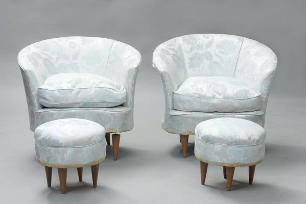 Curved Sofa, Armchairs and Stools Attributed to Ico Parisi, Set of 5-TR-1123839