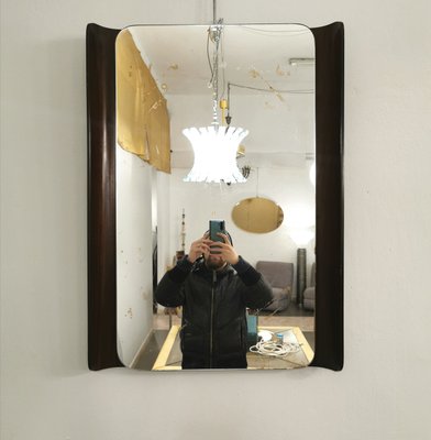 Curved Teak Wall Mirror, Italy, 1960s-ZST-1142247