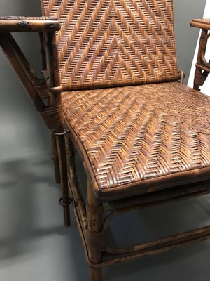 Curved Wood and Rattan Lounge Chair, 1940s-EK-1703153