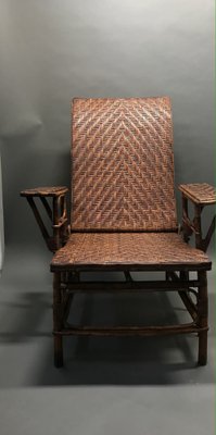 Curved Wood and Rattan Lounge Chair, 1940s-EK-1703153