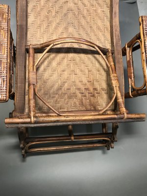 Curved Wood and Rattan Lounge Chair, 1940s-EK-1703153