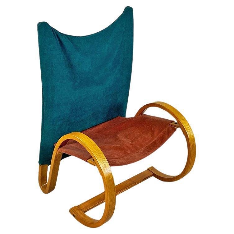 Curved Wood Armchair in Green Velvet from Westnofa, 1960s