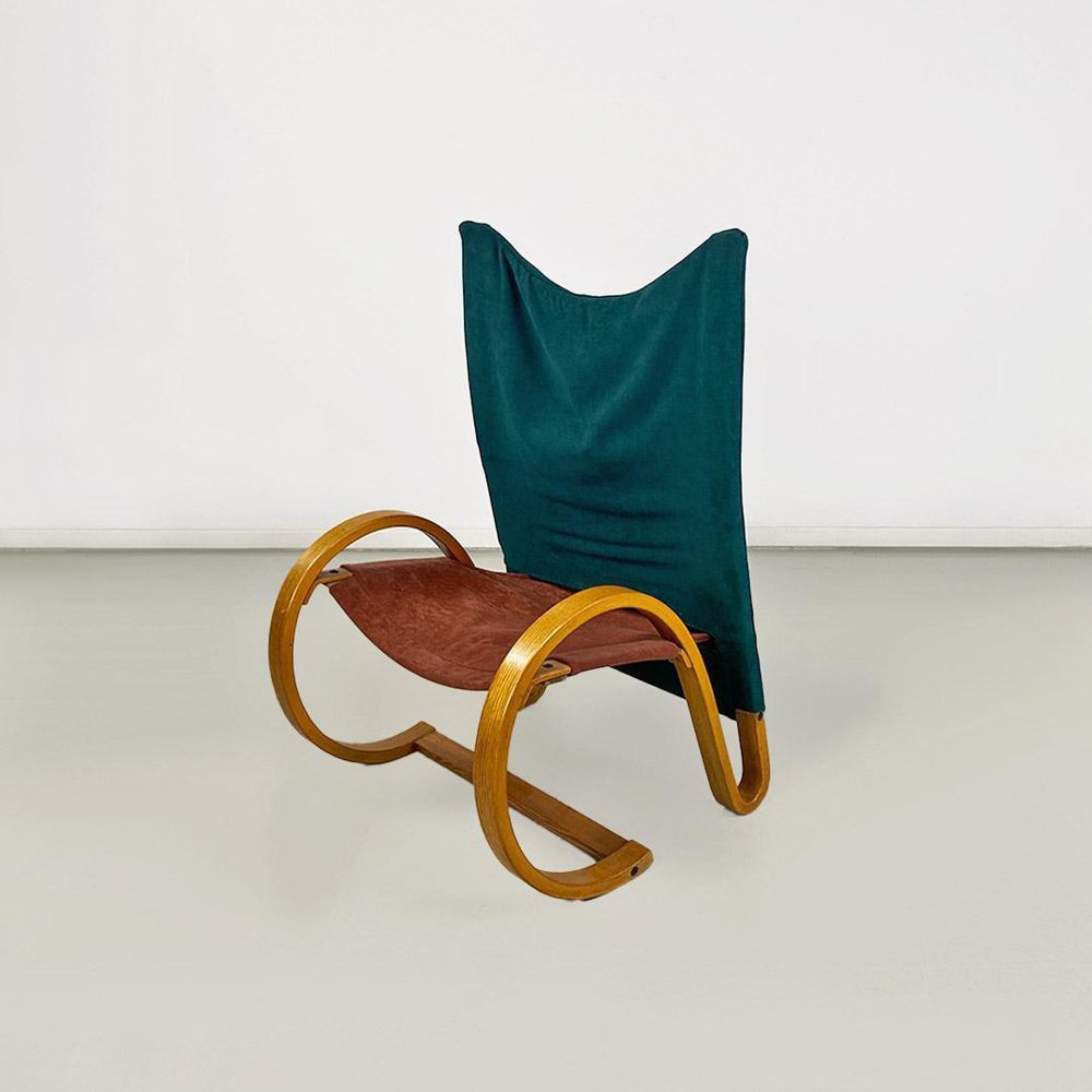 Curved Wood Armchair in Green Velvet from Westnofa, 1960s