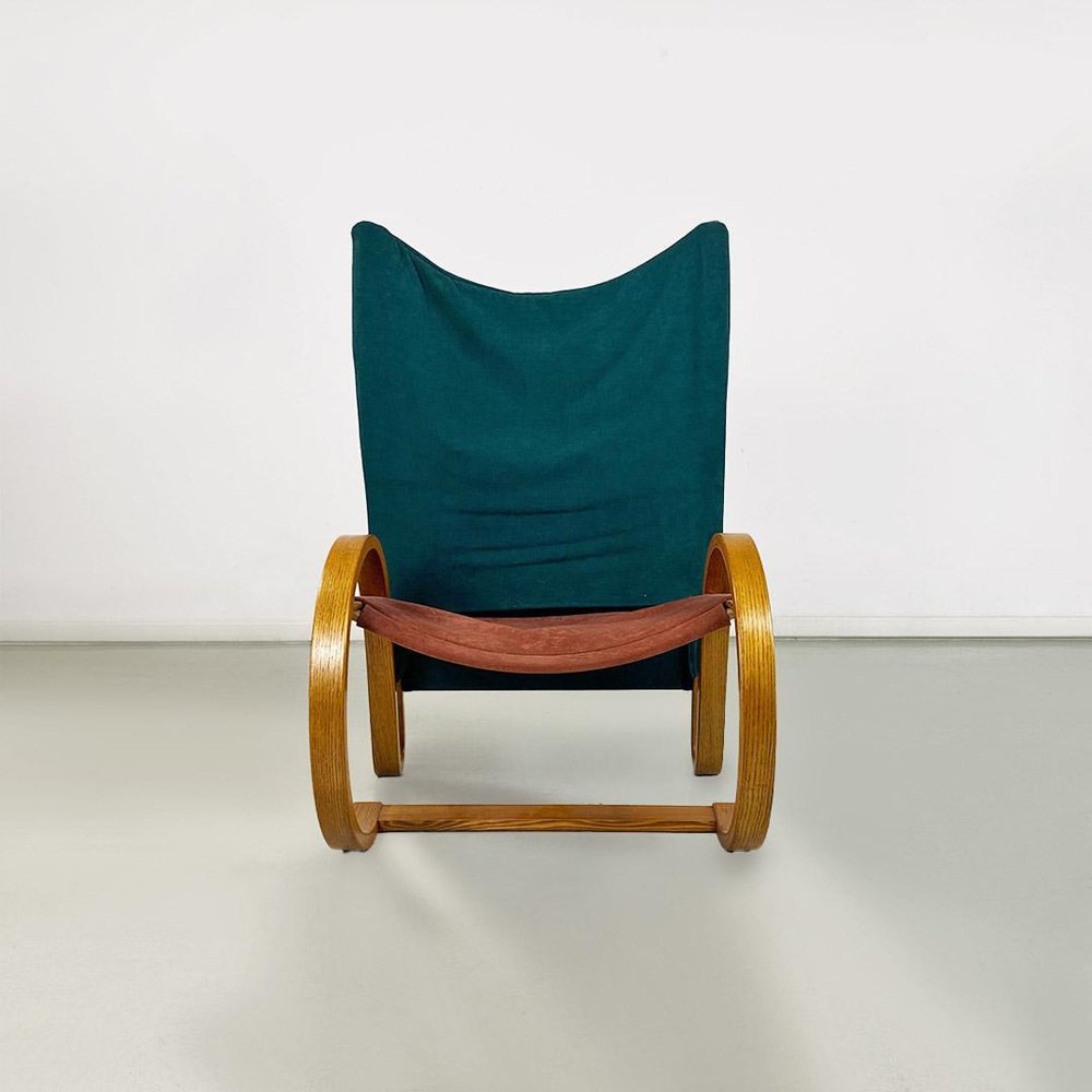 Curved Wood Armchair in Green Velvet from Westnofa, 1960s