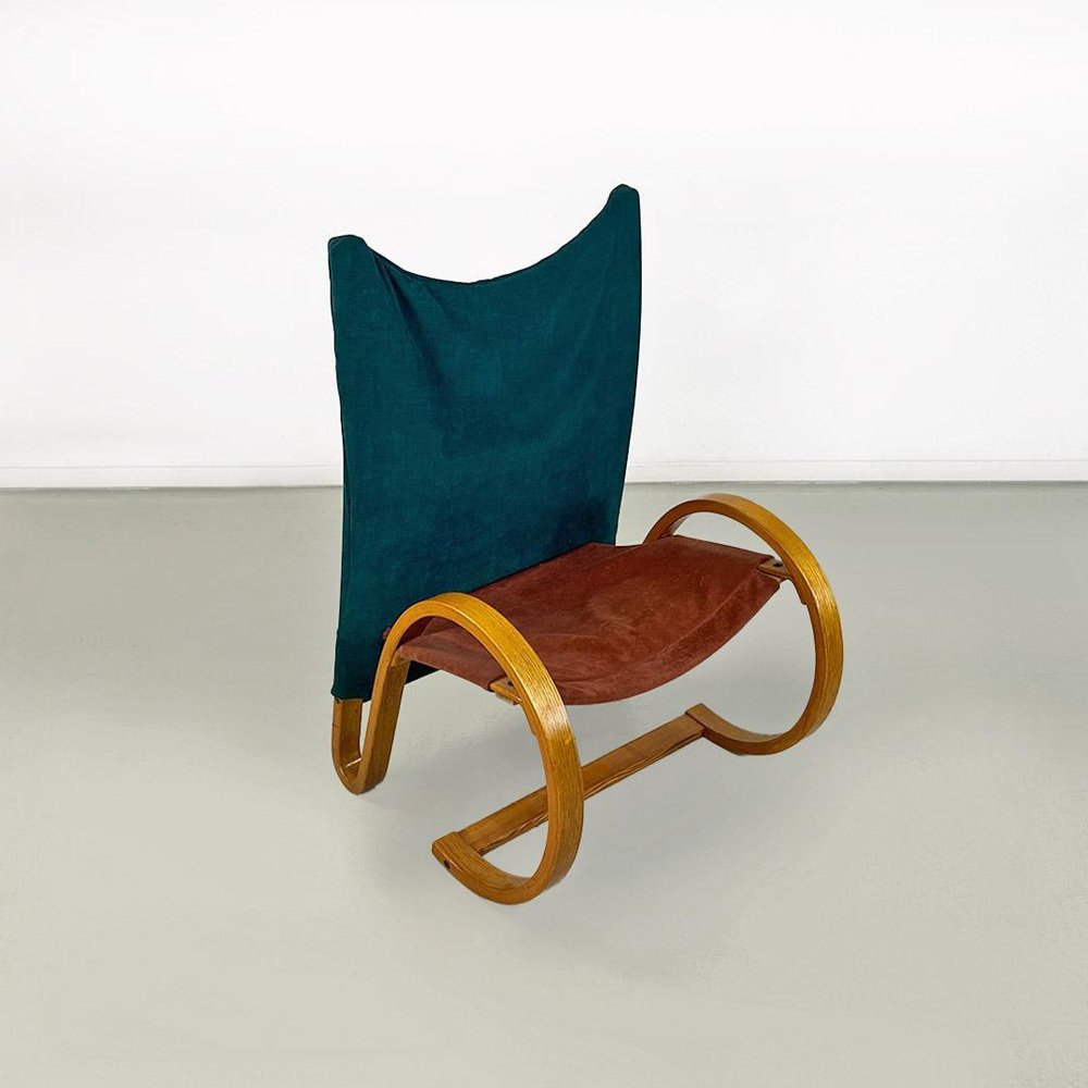 Curved Wood Armchair in Green Velvet from Westnofa, 1960s