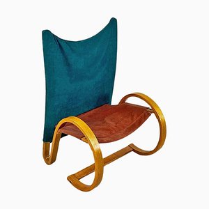 Curved Wood Armchair in Green Velvet from Westnofa, 1960s-GDD-1743382