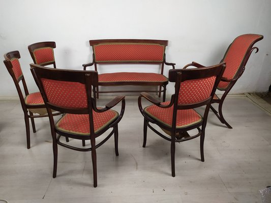 Curved Wood Living Room Table and Chairs from Jacob & Josef Kohn, 1890s, Set of 5-EAD-1801273