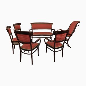 Curved Wood Living Room Table and Chairs from Jacob & Josef Kohn, 1890s, Set of 5-EAD-1801273