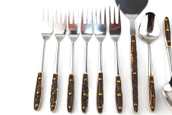 Custom-Made 6 Coffee Spoons, 6 Cake Forks and 1 Cake Scoop by Helmut Alder for Amboss, 1963, Set of 13-ZWH-1176977