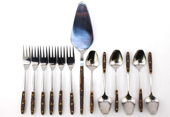 Custom-Made 6 Coffee Spoons, 6 Cake Forks and 1 Cake Scoop by Helmut Alder for Amboss, 1963, Set of 13-ZWH-1176977