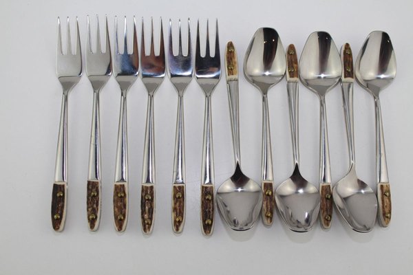 Custom-Made Set of 6 Teaspoons & 6 Cake Forks by Helmut Alder for Amboss, 1963, Set of 12-ZWH-914723