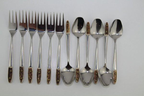 Custom-Made Set of 6 Teaspoons & 6 Cake Forks by Helmut Alder for Amboss, 1963, Set of 12-ZWH-914723