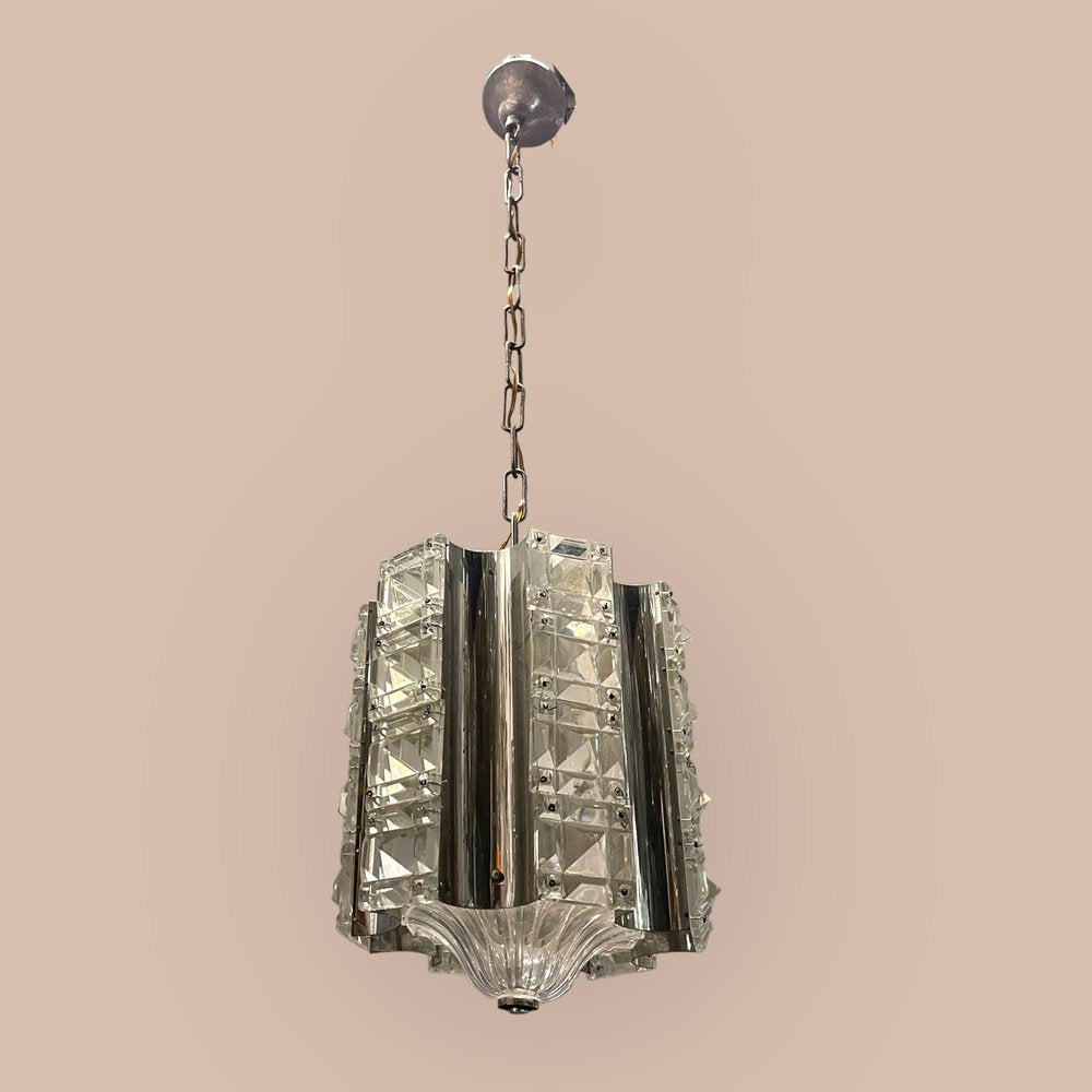 Cut Crystal & Chrome Pendant Light, 1970s