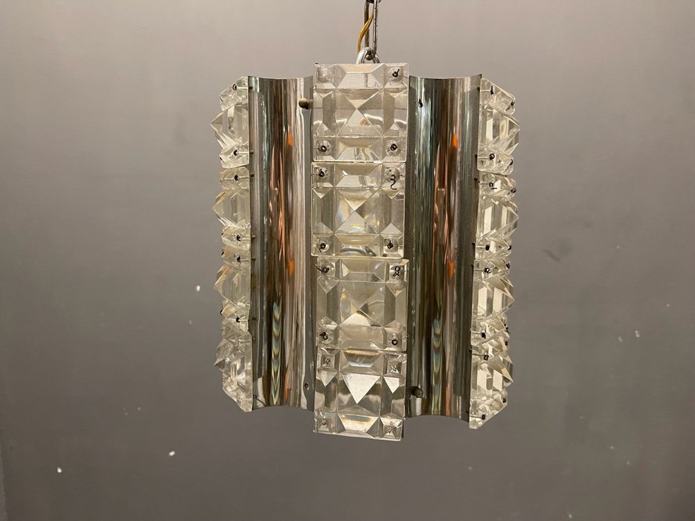 Cut Crystal & Chrome Pendant Light, 1970s