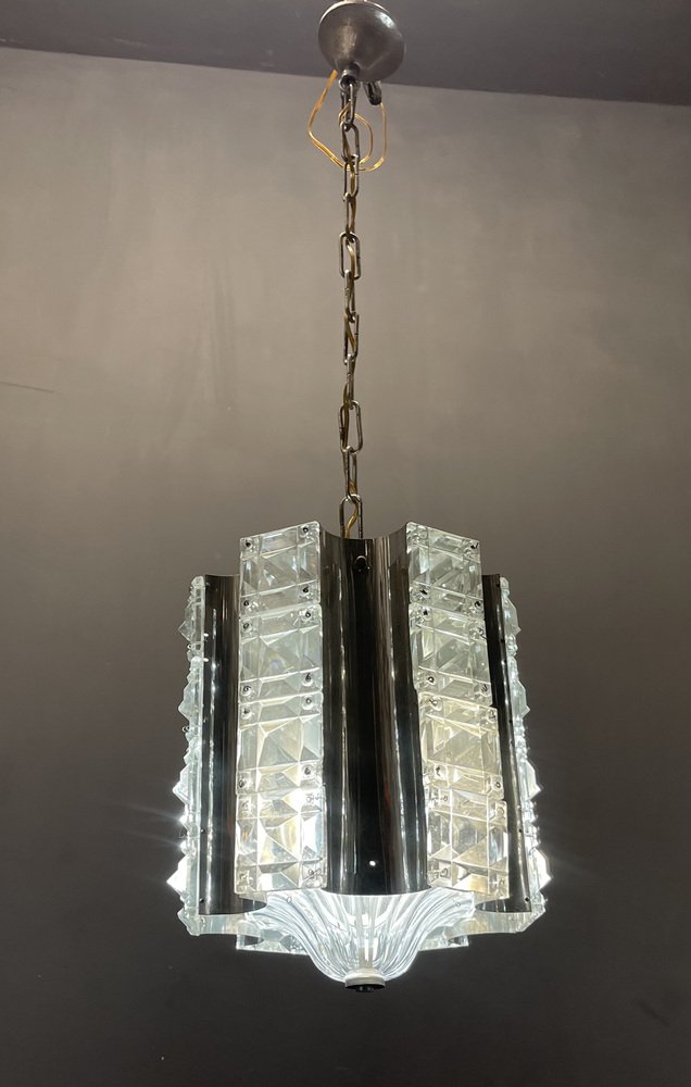 Cut Crystal & Chrome Pendant Light, 1970s