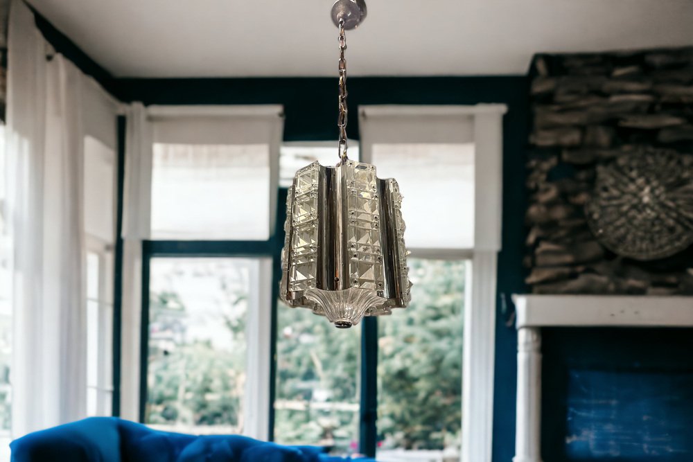 Cut Crystal & Chrome Pendant Light, 1970s