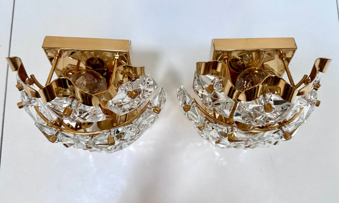 Cut Crystal Glass and Brass Wall Lamps from Kinkeldey, 1960s, Set of 2