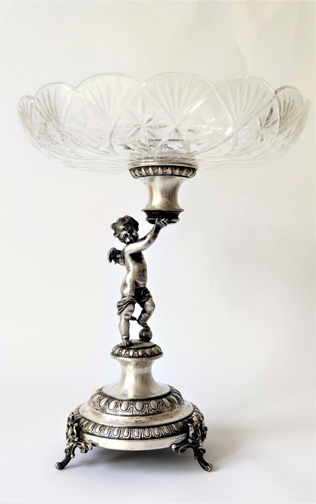 Cut Crystal Glass Fruit Bowl on Angel Stand, Germany, 1800s