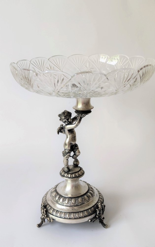 Cut Crystal Glass Fruit Bowl on Angel Stand, Germany, 1800s