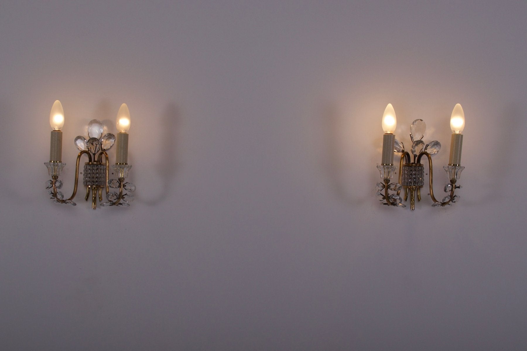 Cut Glass Brass Wall Lights from Maison Baguès, 1950s, Set of 2