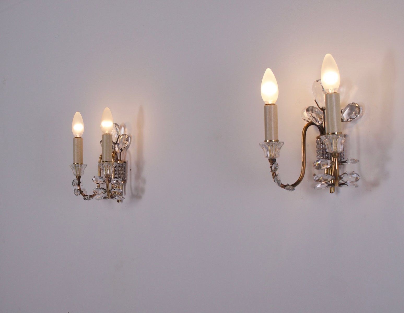 Cut Glass Brass Wall Lights from Maison Baguès, 1950s, Set of 2