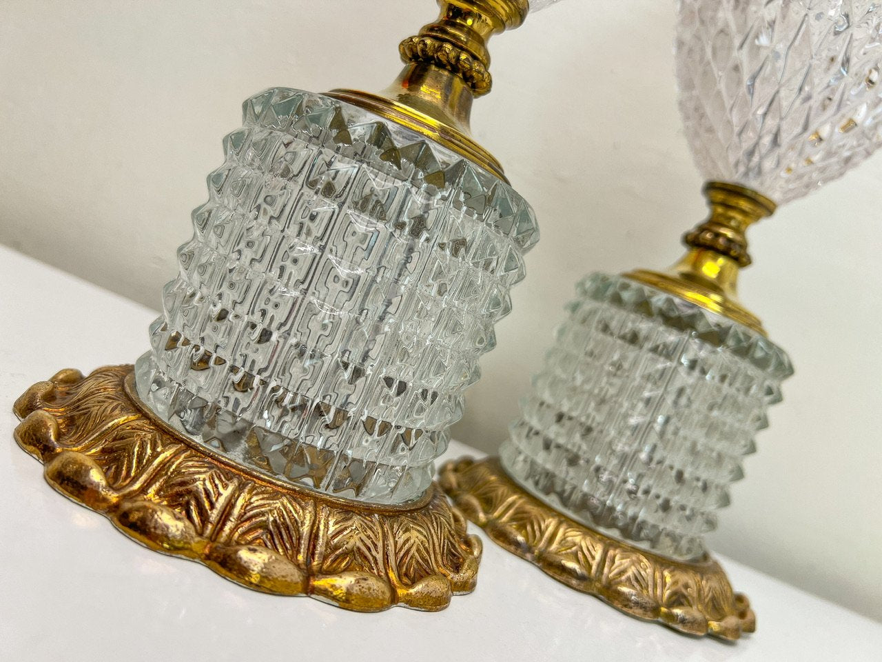 Cut Glass-Crystal & Brass Table Lamps in Pineapple Shape, 1960s, Set of 2