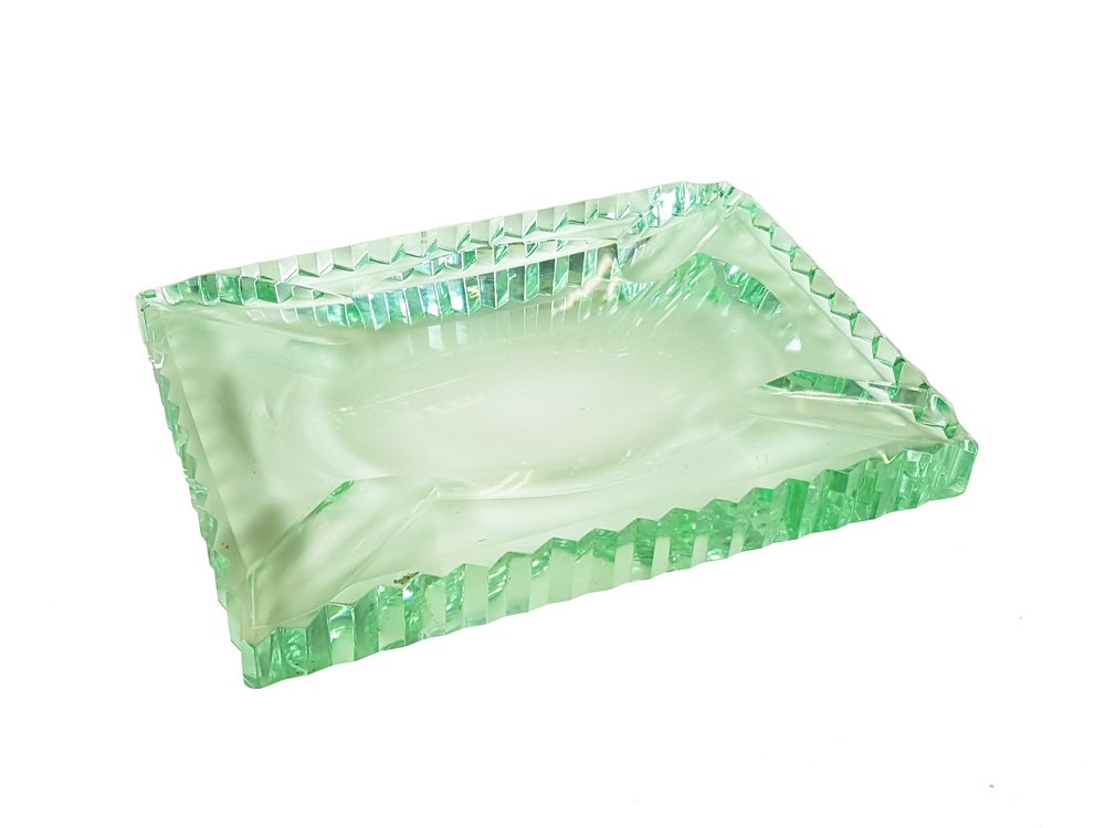 Cut Glass Zig Zag Ashtray in the style of Fontana Arte, 1950s