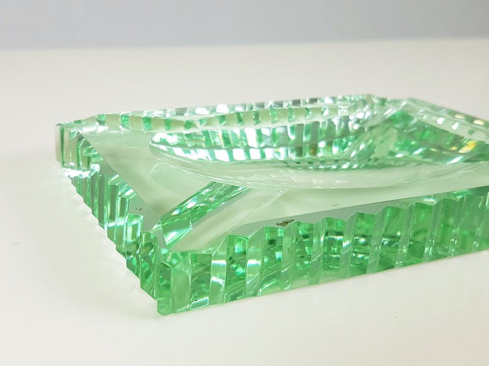 Cut Glass Zig Zag Ashtray in the style of Fontana Arte, 1950s