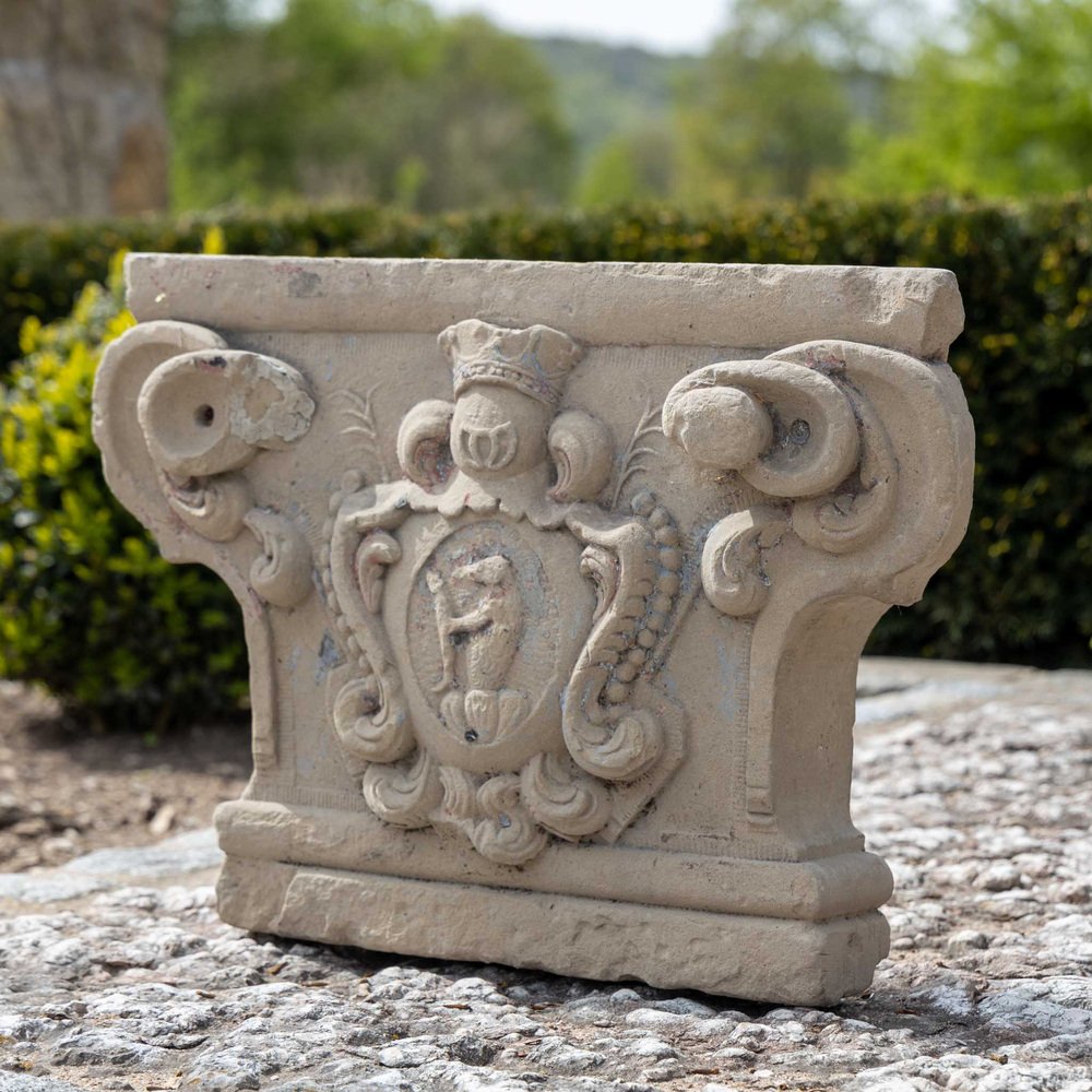 Cut Sandstone Pilaster with Central Coat of Arms