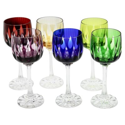 Cut to Clear Crystal Stem Glasses with Colored Overlay from Lausitzer, Set of 6-MJY-1148916