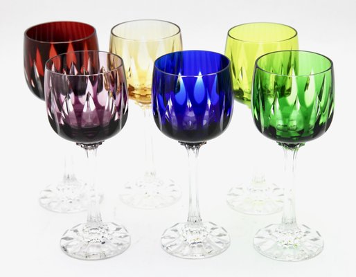 Cut to Clear Crystal Stem Glasses with Colored Overlay from Lausitzer, Set of 6-MJY-1148916