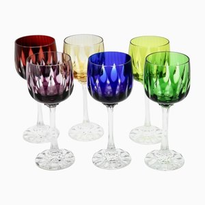 Cut to Clear Crystal Stem Glasses with Colored Overlay from Lausitzer, Set of 6-MJY-1148916