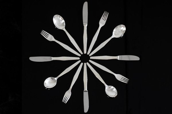 Cutlery Set for Six People in Silver Nickel by Gio Ponti for Krupp, Italy, 1950s, Set of 18-IVC-1452362