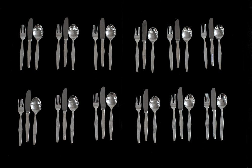 Cutlery Set for Twelve People in Silver Nickel by Gio Ponti for Krupp, Italy, 1950s, Set of 36