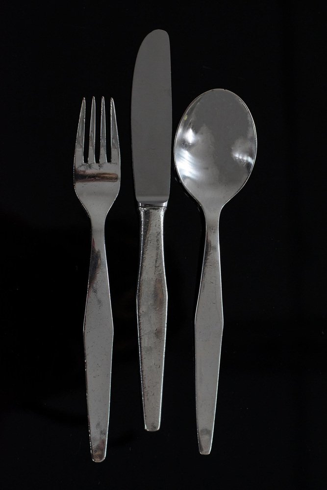 Cutlery Set for Twelve People in Silver Nickel by Gio Ponti for Krupp, Italy, 1950s, Set of 36