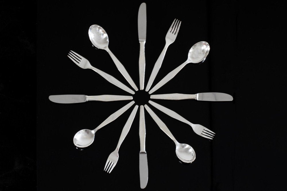 Cutlery Set for Twelve People in Silver Nickel by Gio Ponti for Krupp, Italy, 1950s, Set of 36